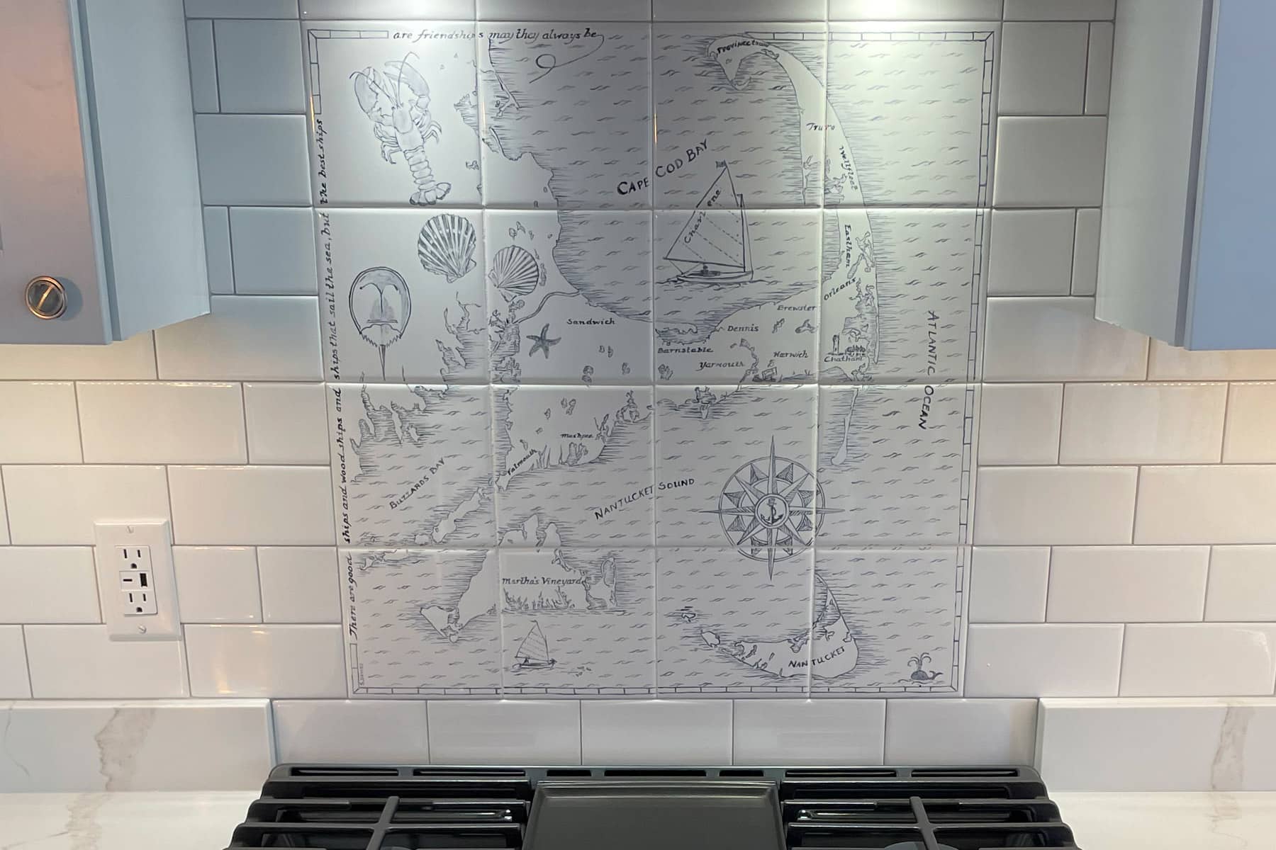 Tiled Cape Cod map backsplash